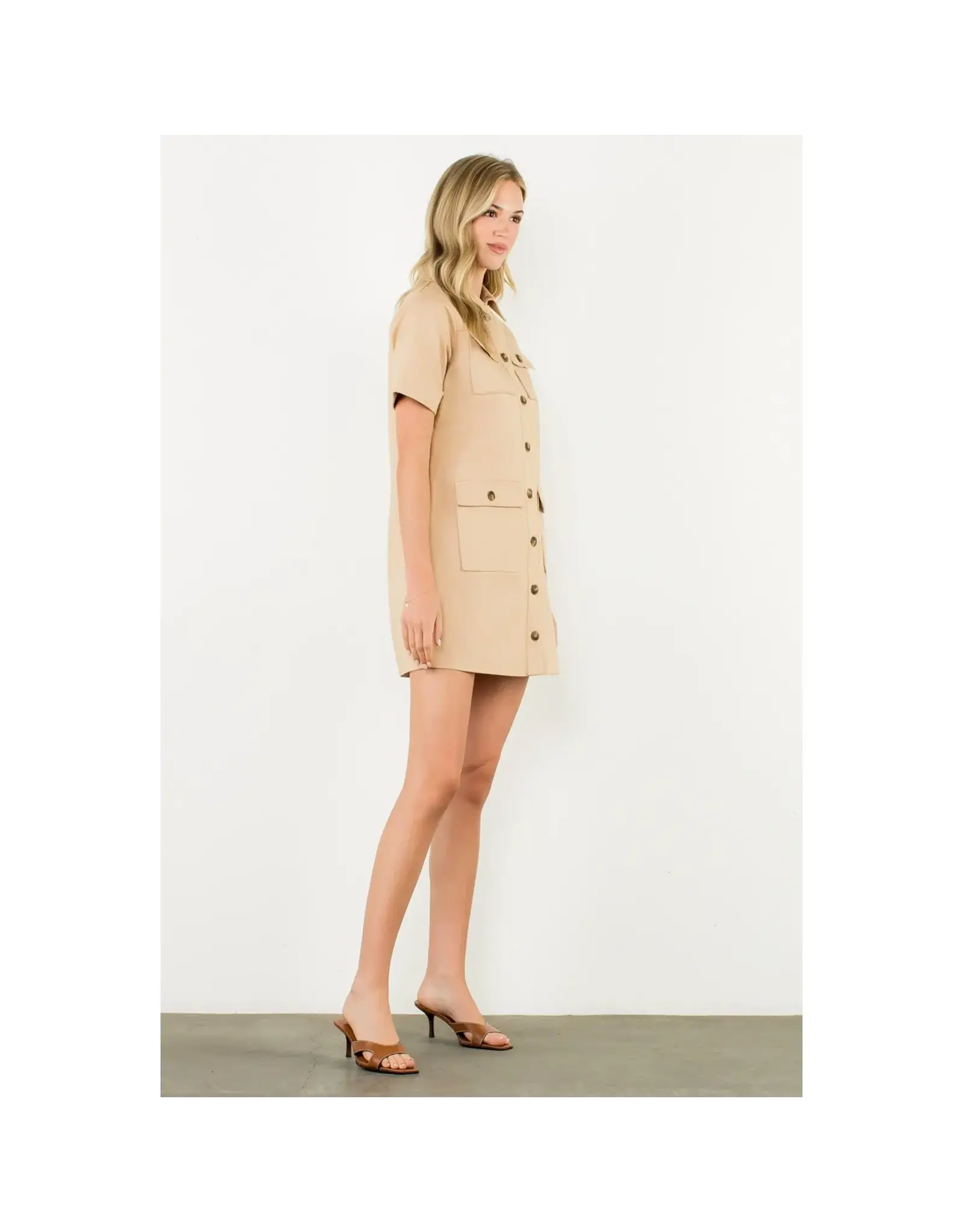 UTILITY POCKET BUTTON FRONT MINI DRESS