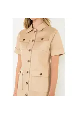 UTILITY POCKET BUTTON FRONT MINI DRESS