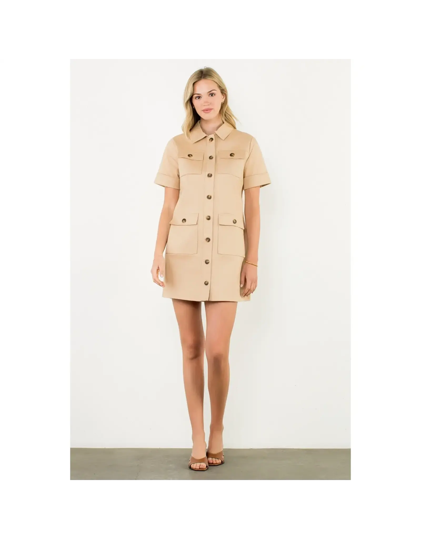 UTILITY POCKET BUTTON FRONT MINI DRESS