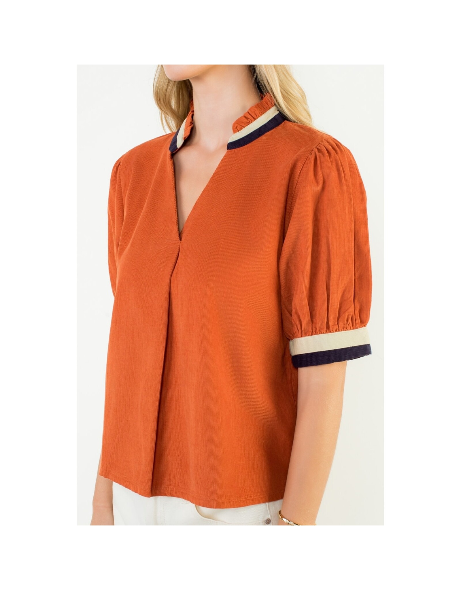SSLV CORDUROY VNECK TOP