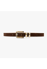 BROWN SUEDE STATEMENT BELT W/TWO TONE BUCKLE