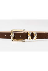 BROWN SUEDE STATEMENT BELT W/TWO TONE BUCKLE
