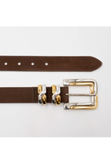 BROWN SUEDE STATEMENT BELT W/TWO TONE BUCKLE