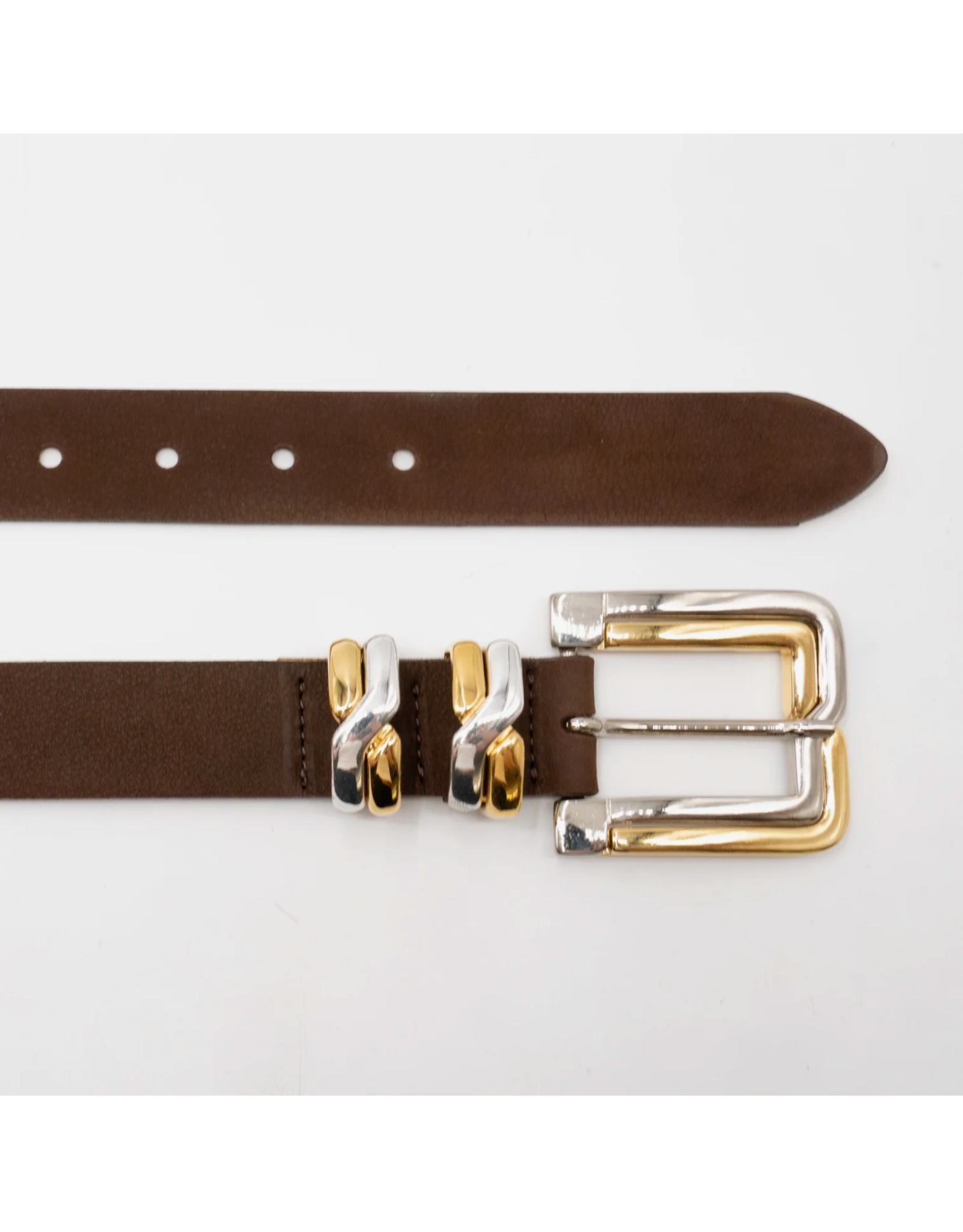 BROWN SUEDE STATEMENT BELT W/TWO TONE BUCKLE