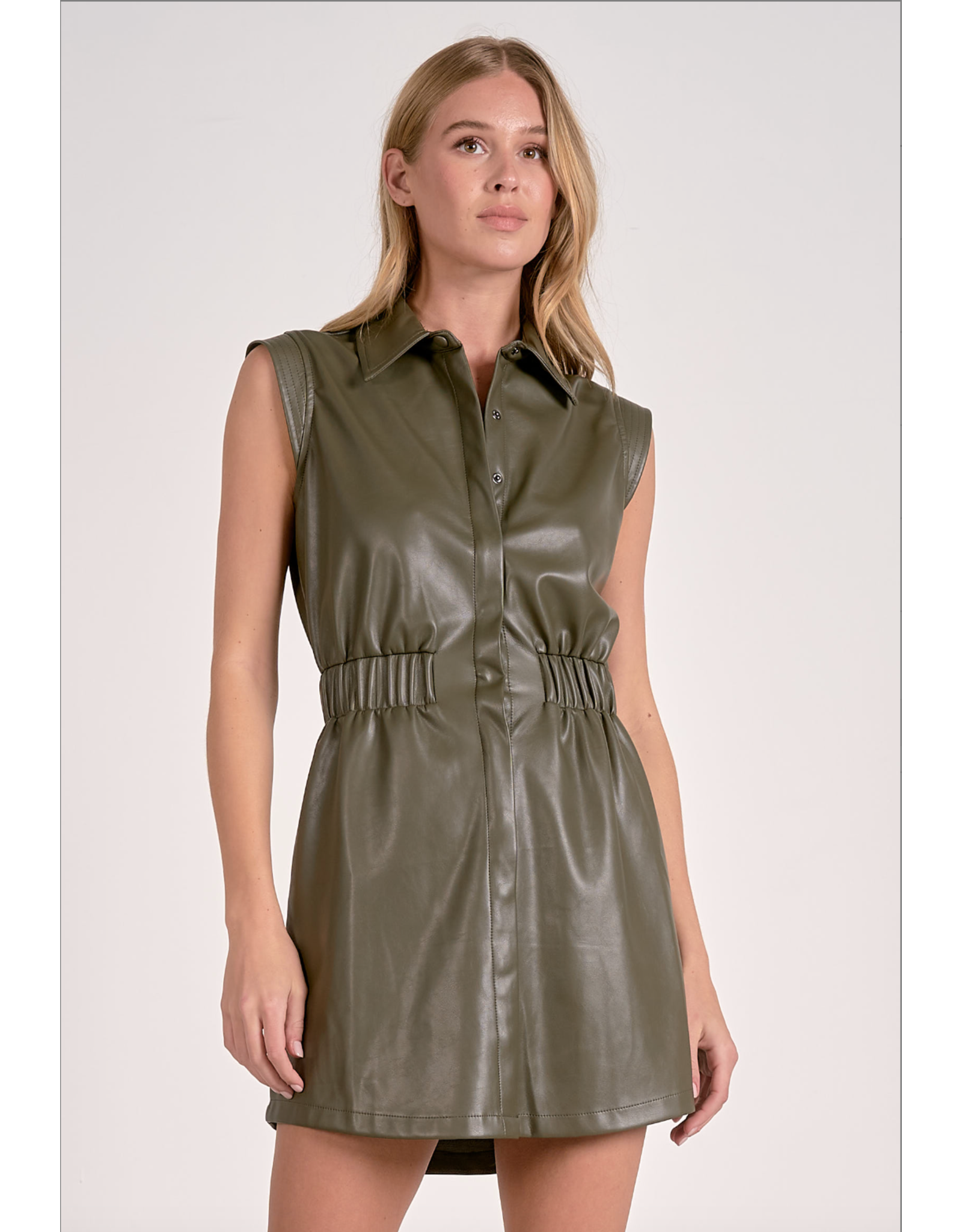 SLVLESS ELASTIC WAIST FAUX MINI