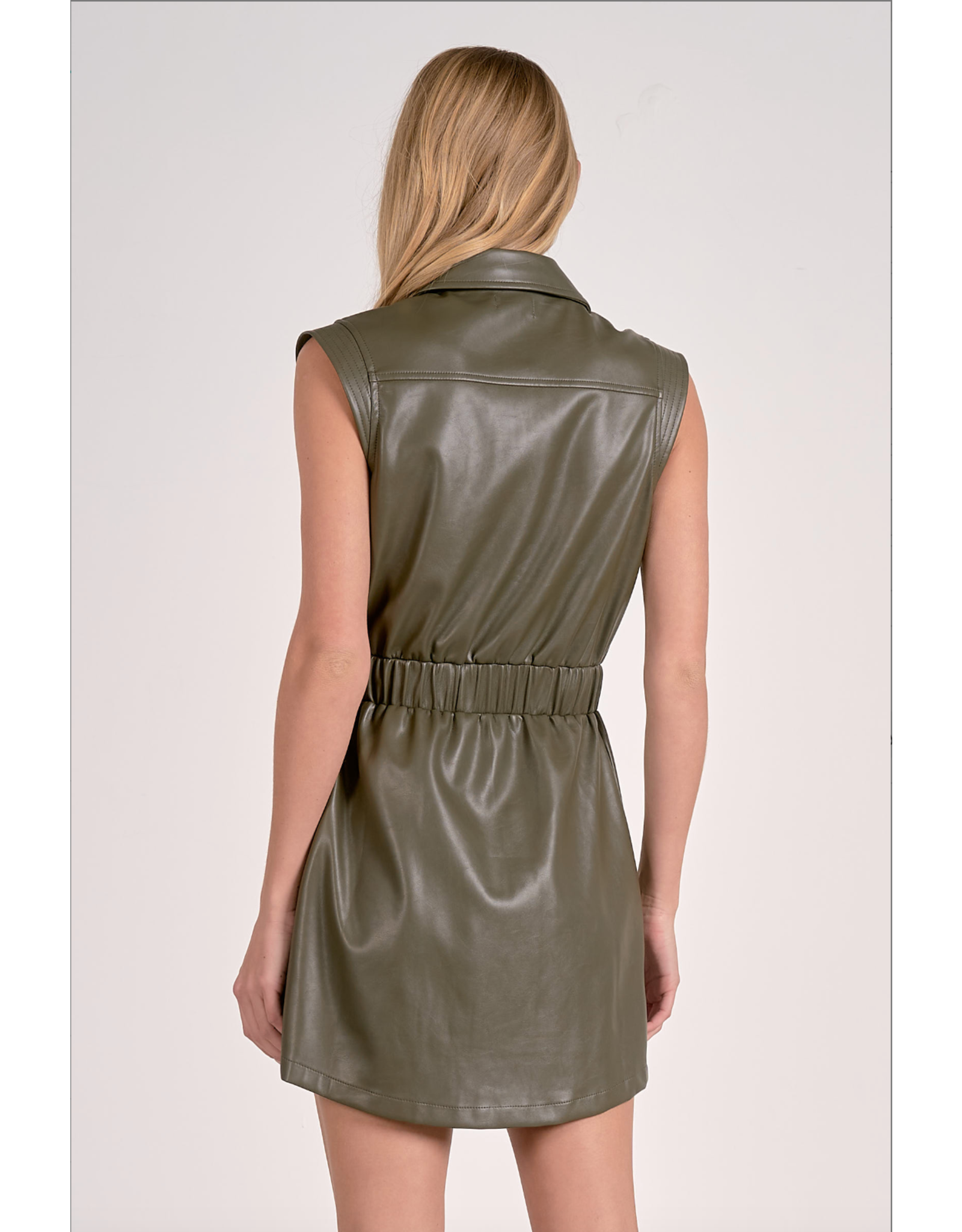 SLVLESS ELASTIC WAIST FAUX MINI