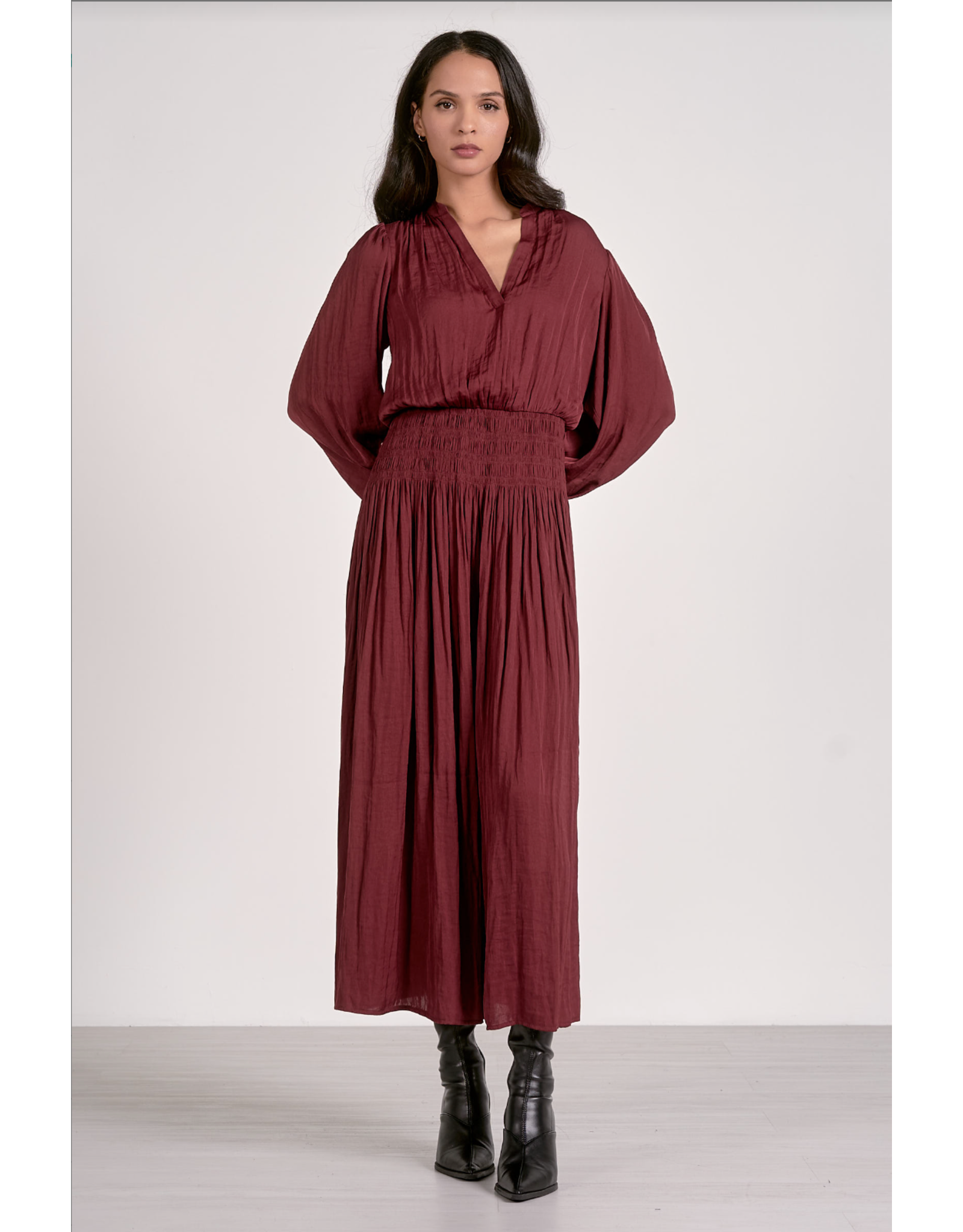 MARIA SILKY LSLV MIDI DRESS