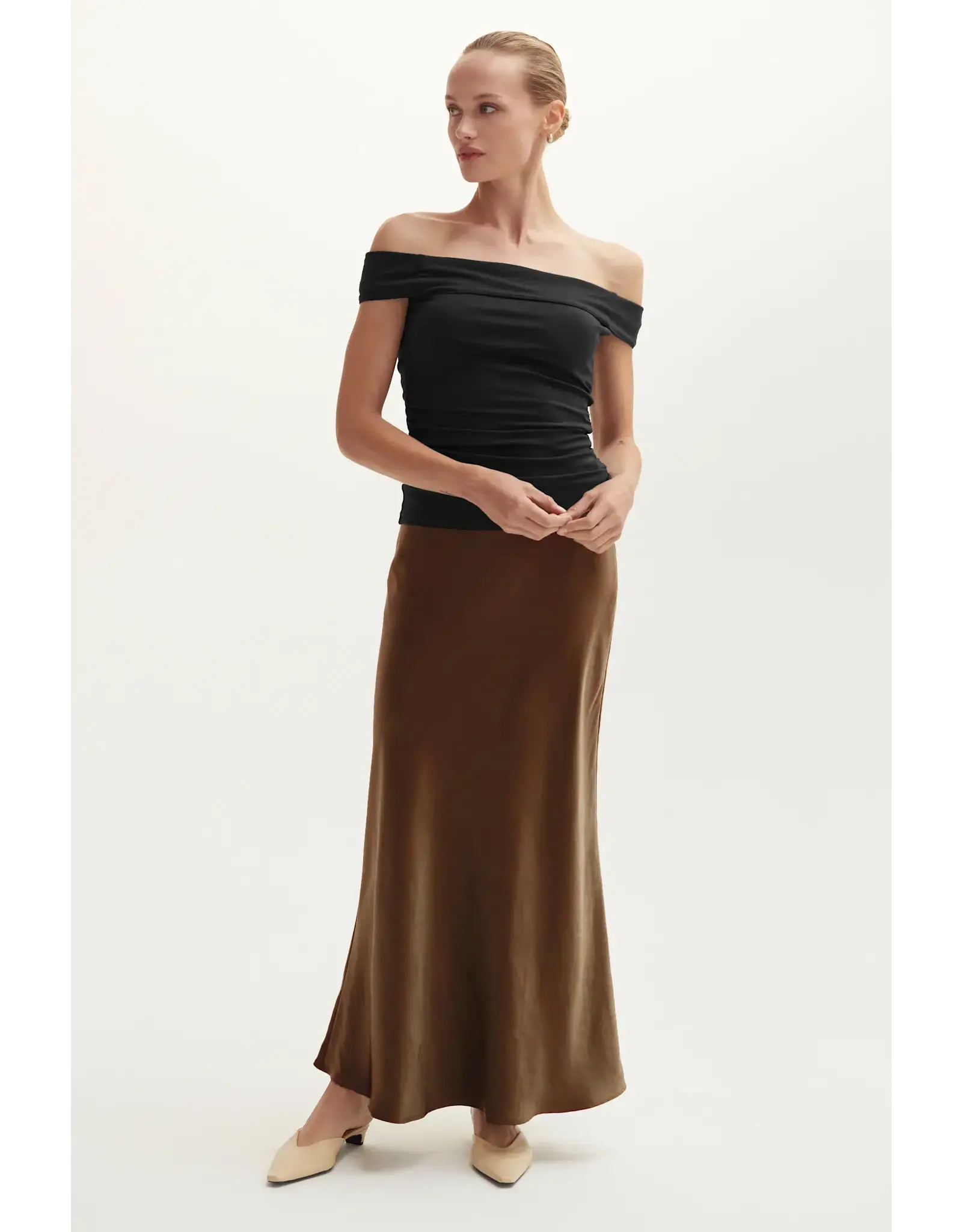 GABRIELLE SATIN MIDI SKIRT