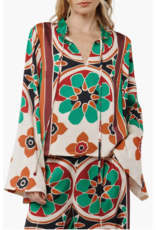 FLORAL LSLV SILK BLOUSE
