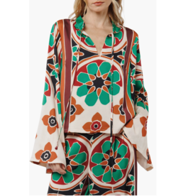 FLORAL LSLV SILK BLOUSE