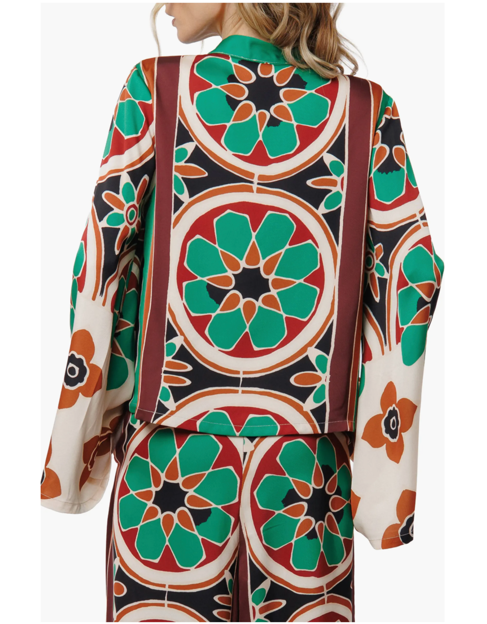 FLORAL LSLV SILK BLOUSE