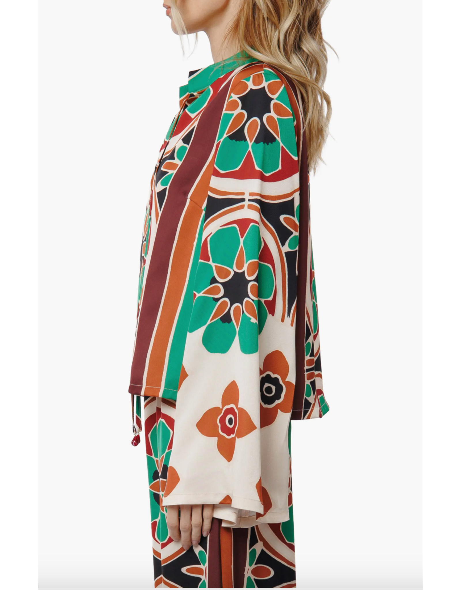 FLORAL LSLV SILK BLOUSE
