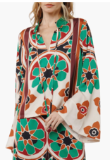 FLORAL LSLV SILK BLOUSE