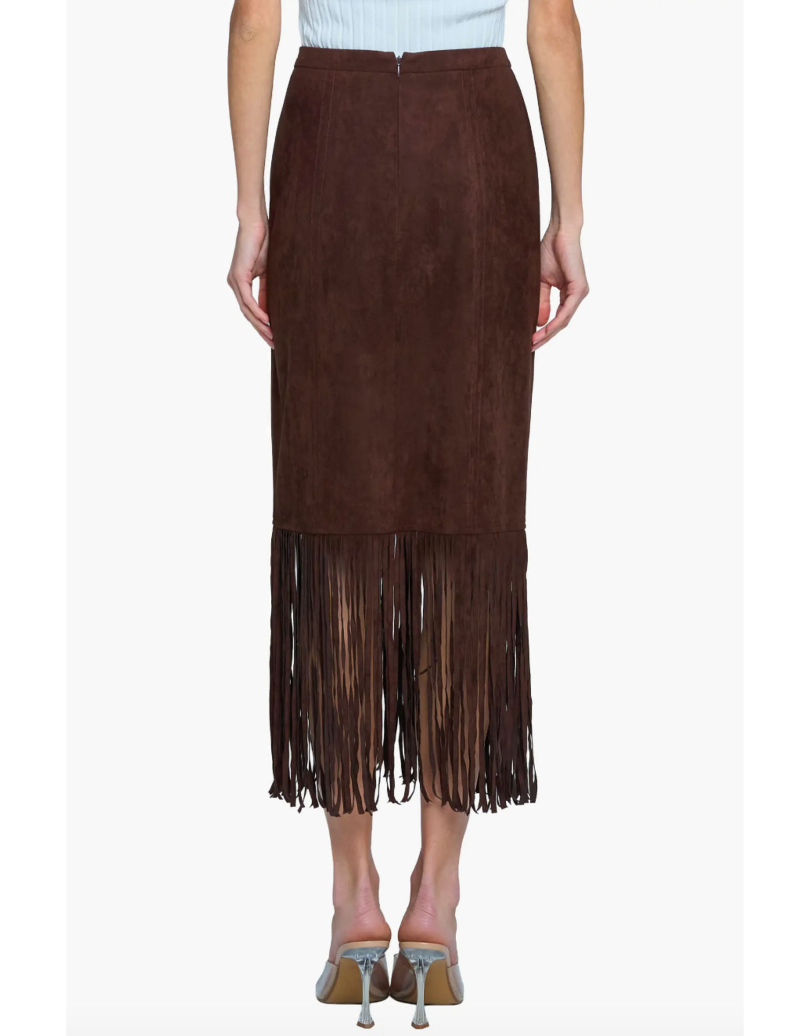 SUEDE FRINGE MIDI SKIRT