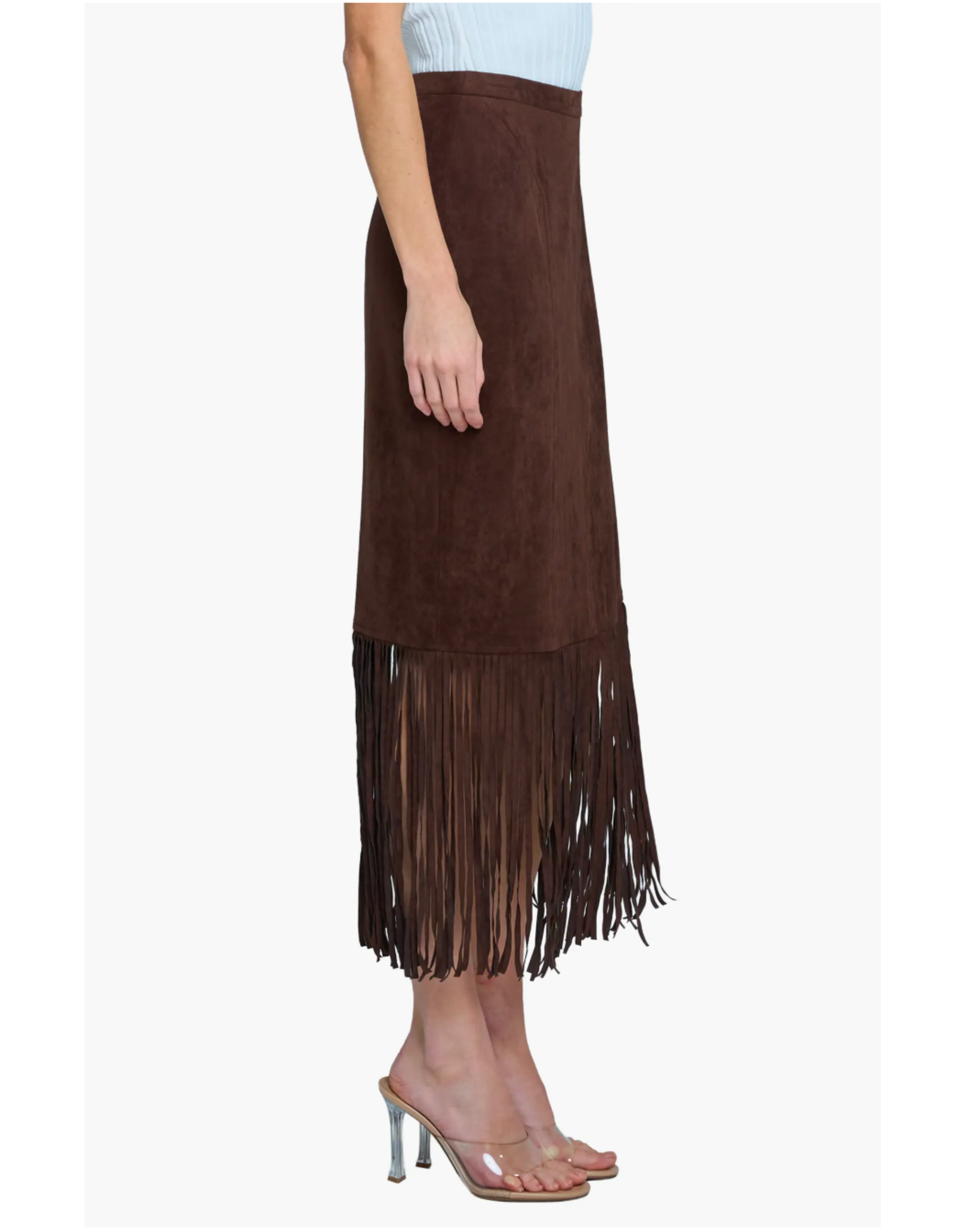 SUEDE FRINGE MIDI SKIRT