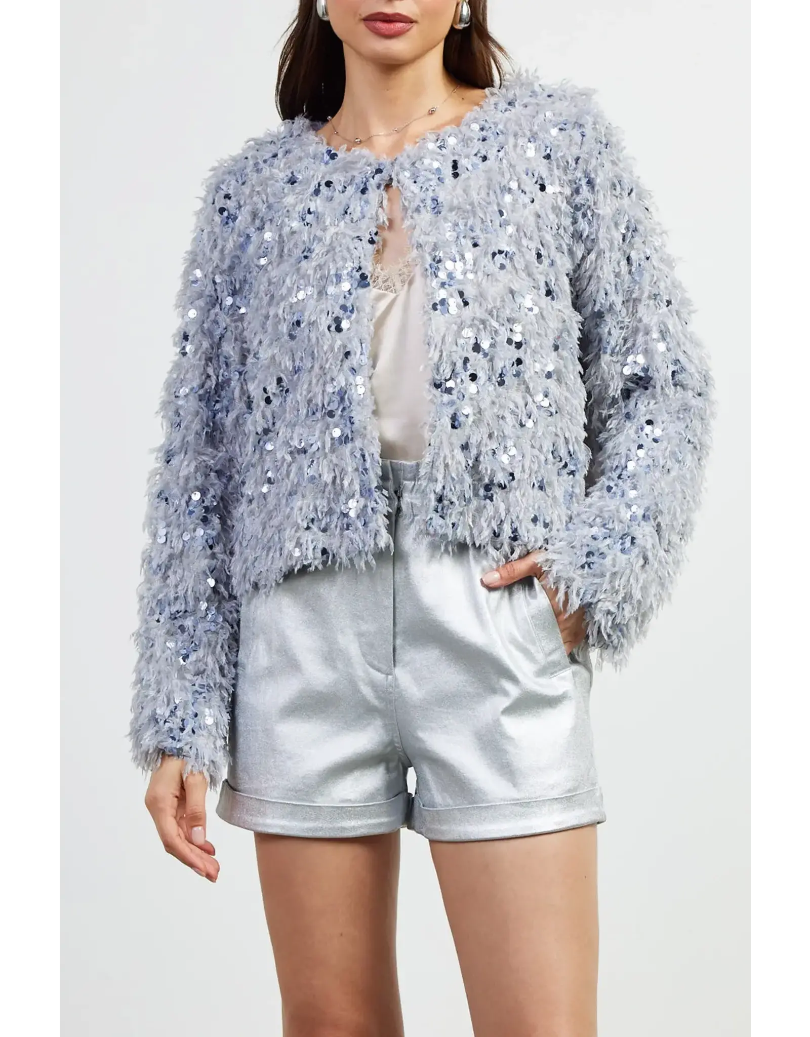 FEATHERED SEQUIN CROP JACKET