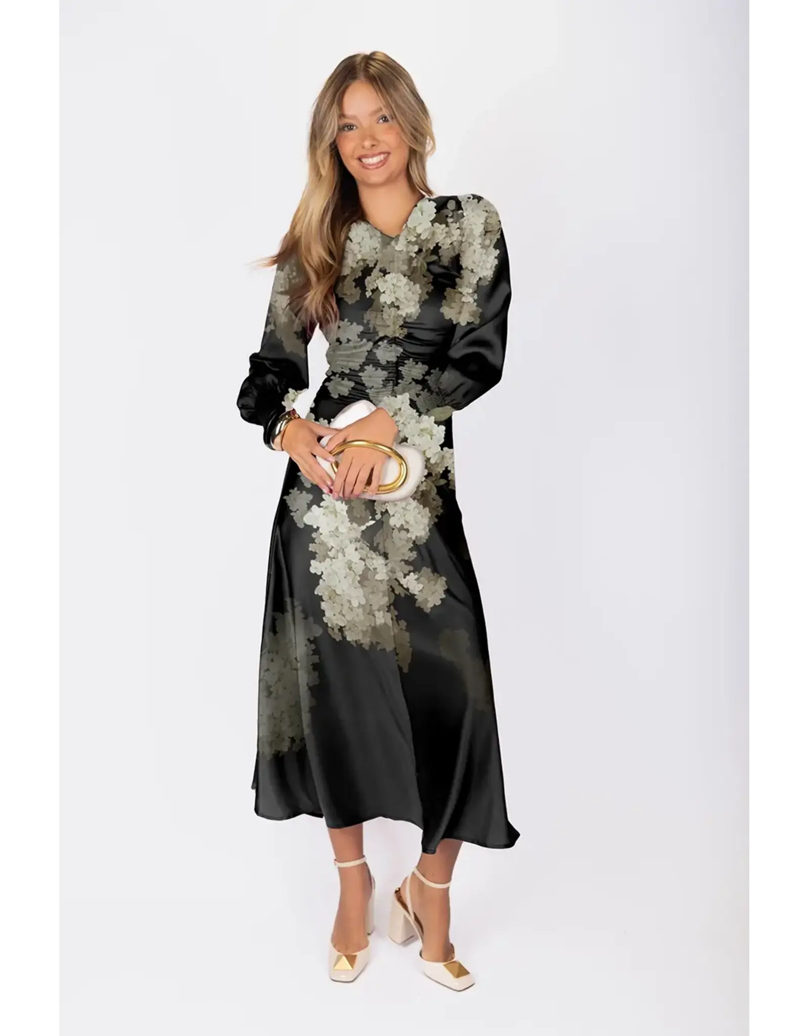 YAKIRA BELLA AUDRY DRESS LSLV RUSHED WAIST