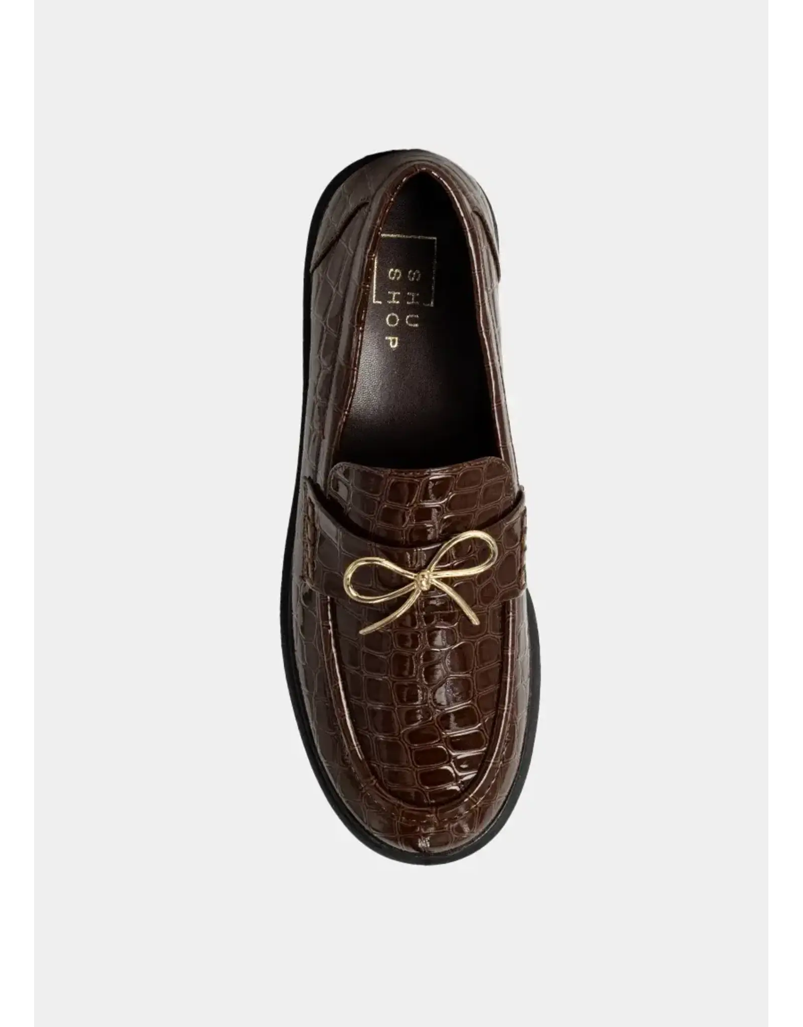 CROC LOAFERS WITH GOLD BOW