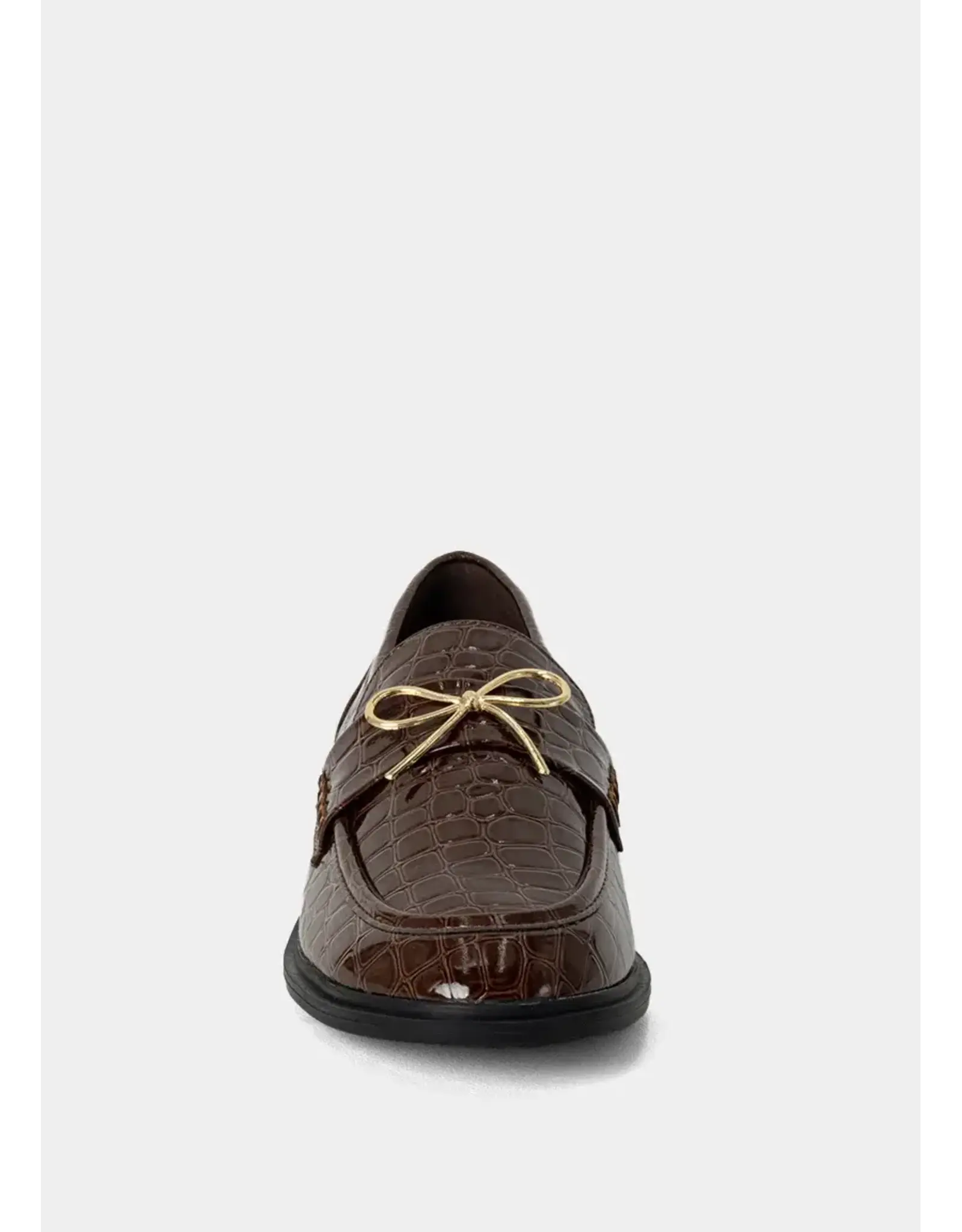 CROC LOAFERS WITH GOLD BOW