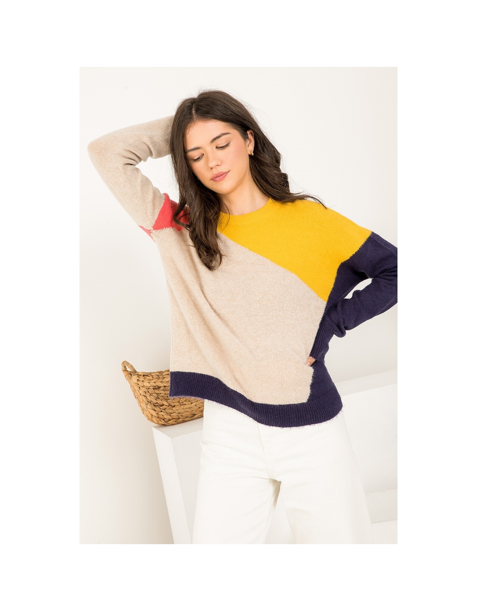 COLORBLOCK KNIT LSLV SWEATER