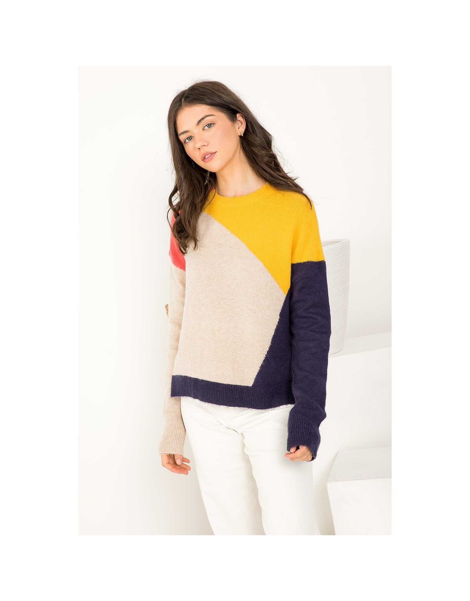 COLORBLOCK KNIT LSLV SWEATER