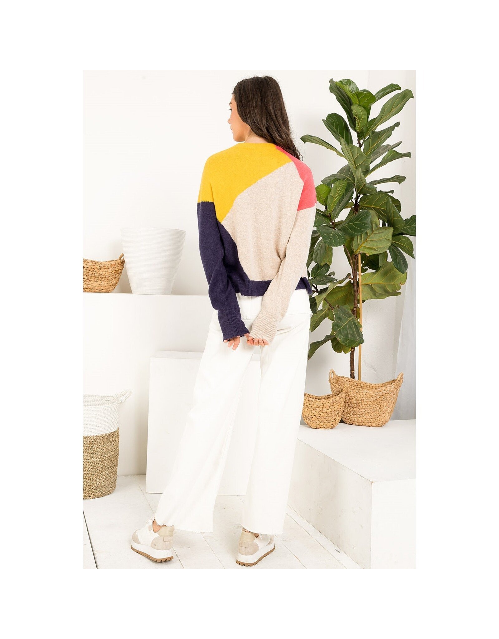 COLORBLOCK KNIT LSLV SWEATER