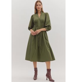 3/4 SLEEVE ZIPPER FRONT MIDI