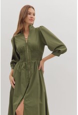 3/4 SLEEVE ZIPPER FRONT MIDI