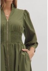 3/4 SLEEVE ZIPPER FRONT MIDI