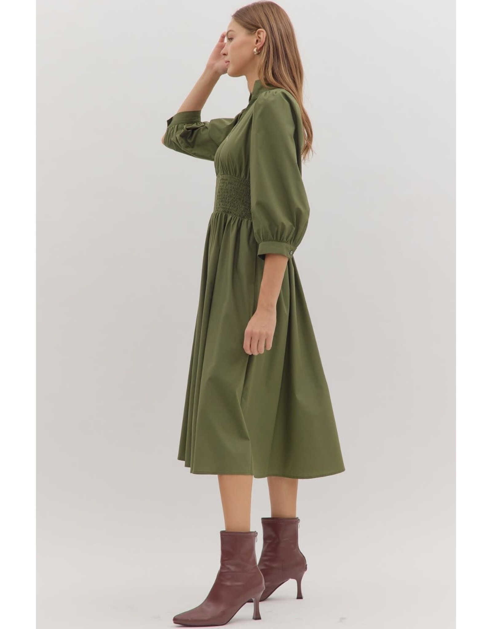 3/4 SLEEVE ZIPPER FRONT MIDI