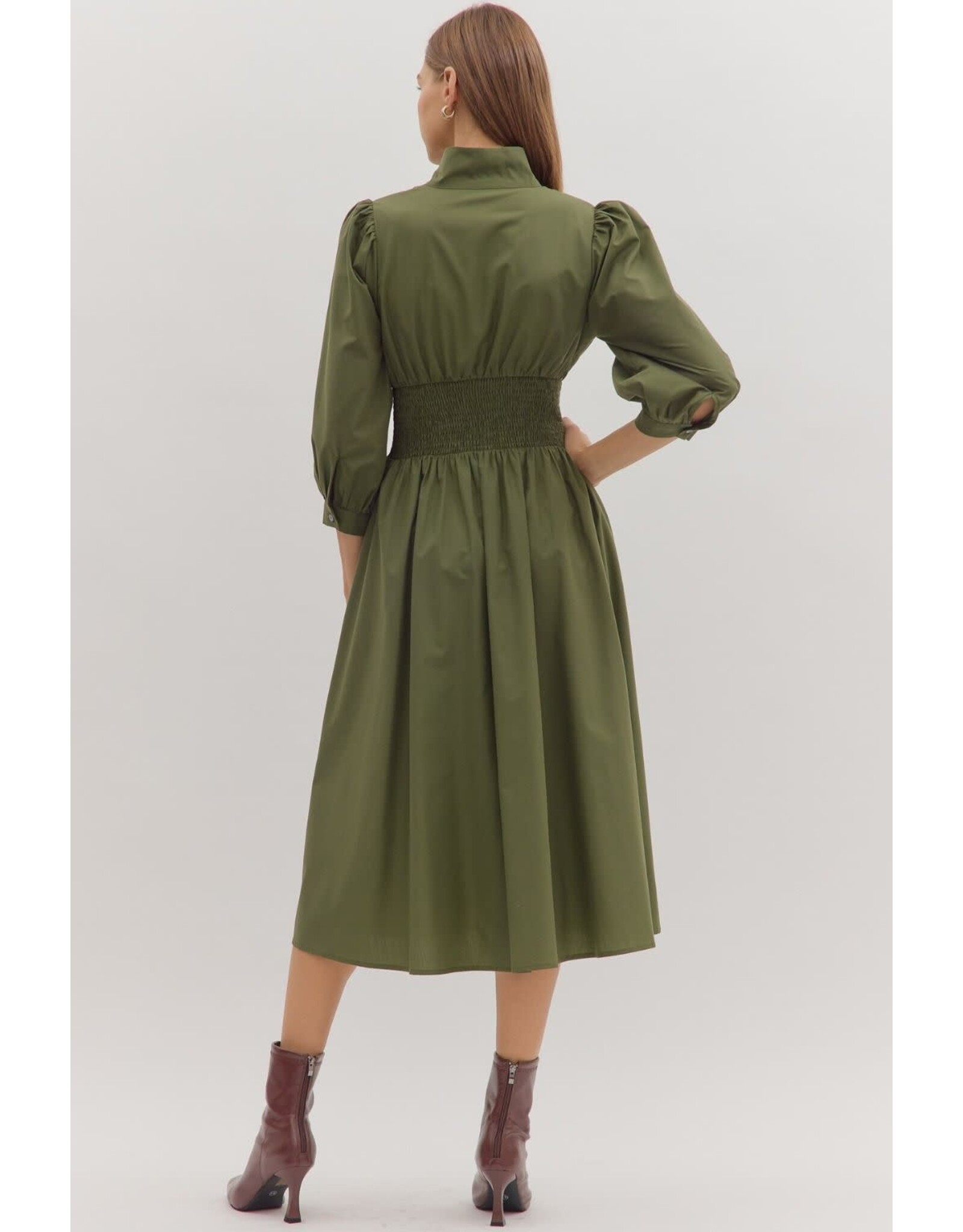 3/4 SLEEVE ZIPPER FRONT MIDI