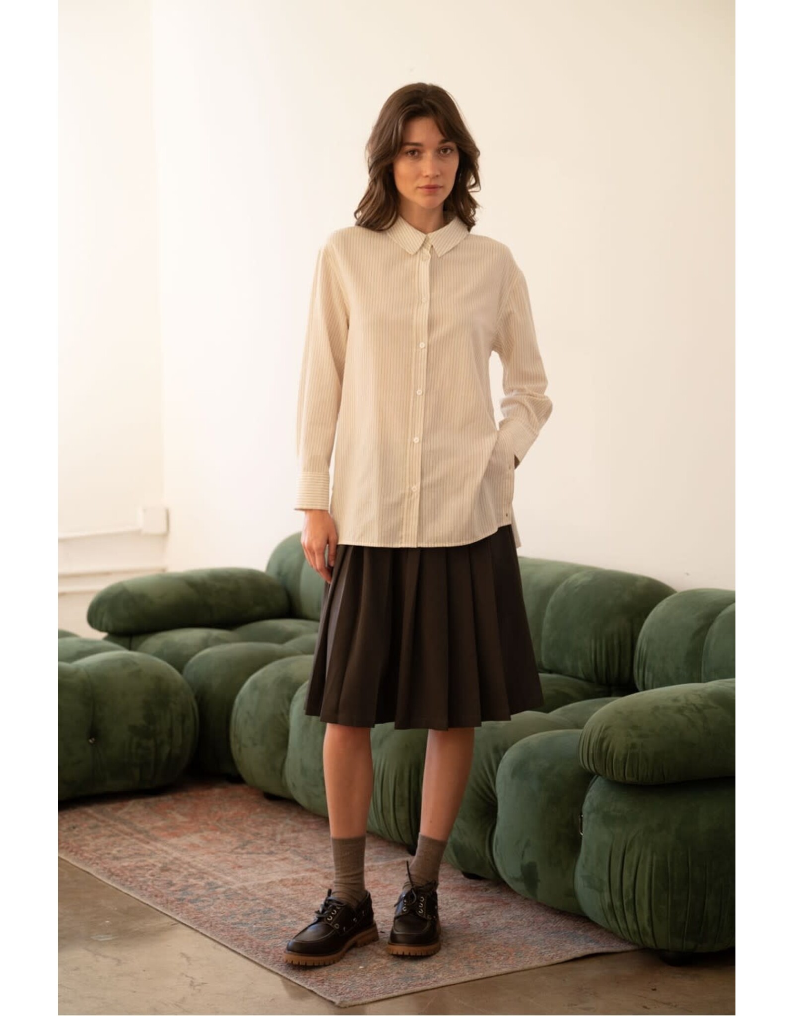 COTTON BUTTON DOWN STRIPED BLOUSE