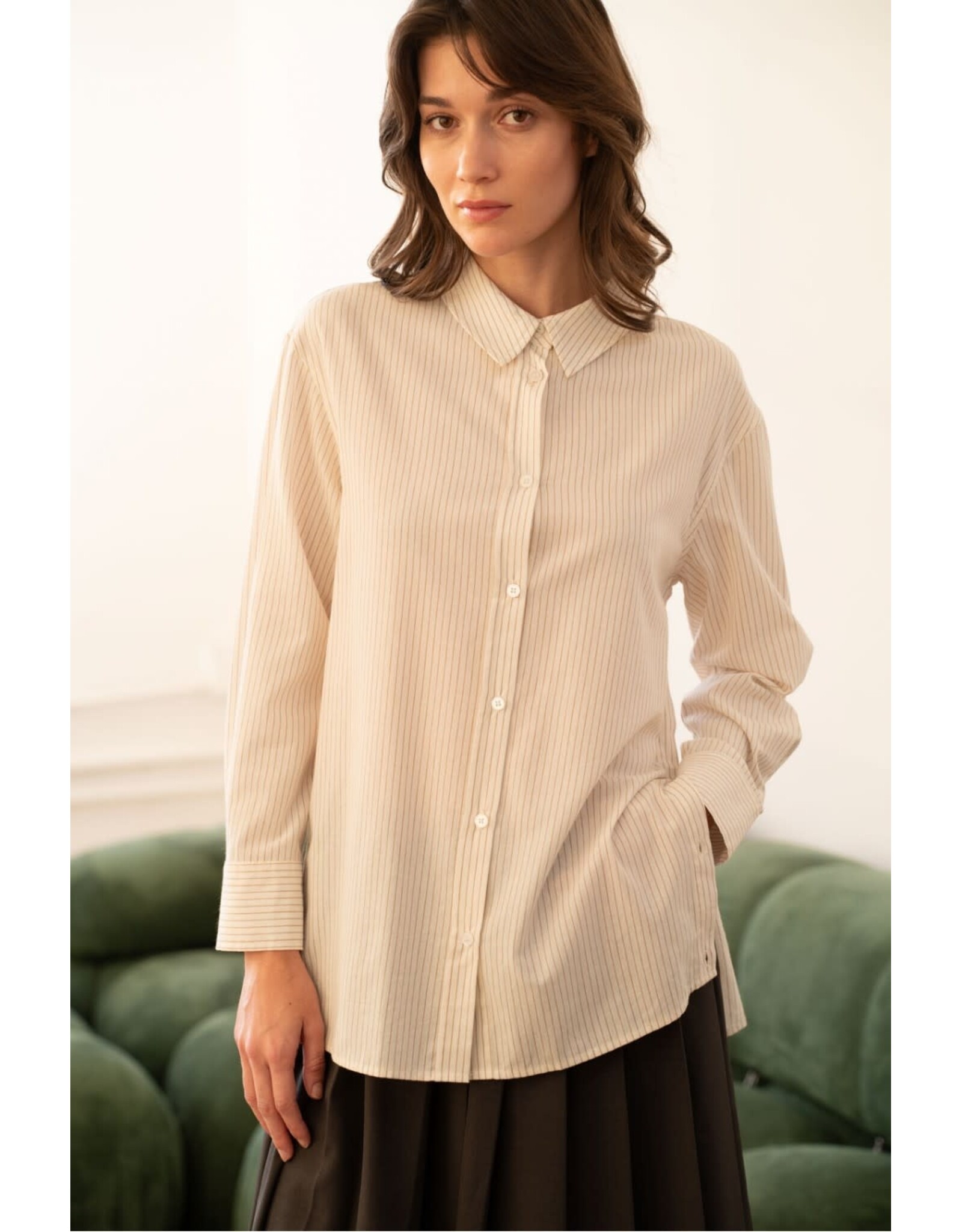 COTTON BUTTON DOWN STRIPED BLOUSE