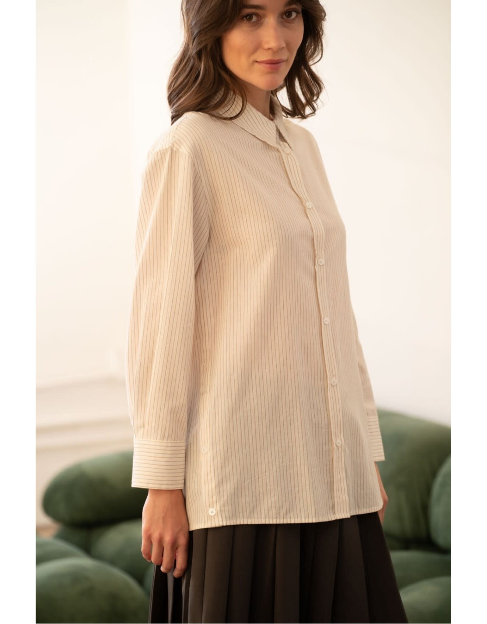 COTTON BUTTON DOWN STRIPED BLOUSE