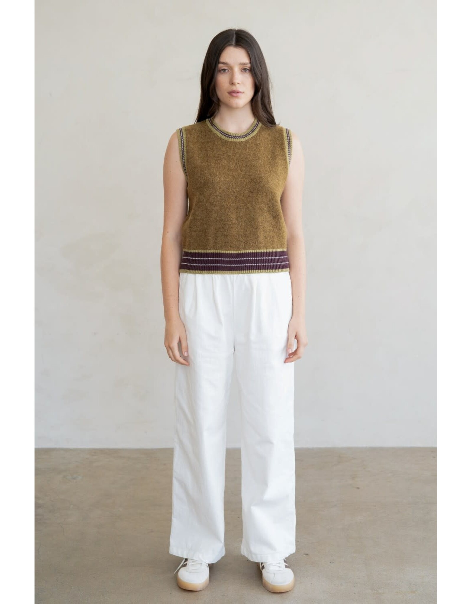 RIB STRIPED CREW NECK SWEATER VEST