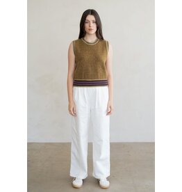 RIB STRIPED CREW NECK SWEATER VEST