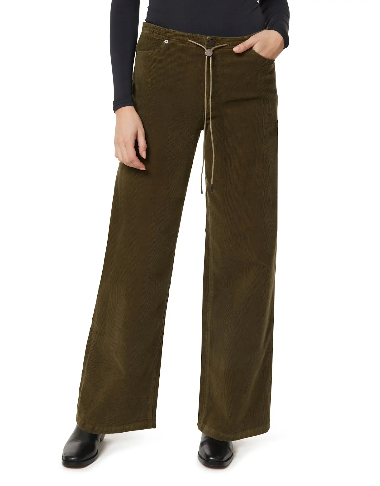 DRAWSTRING CORDUROY WIDE LEG PANTS