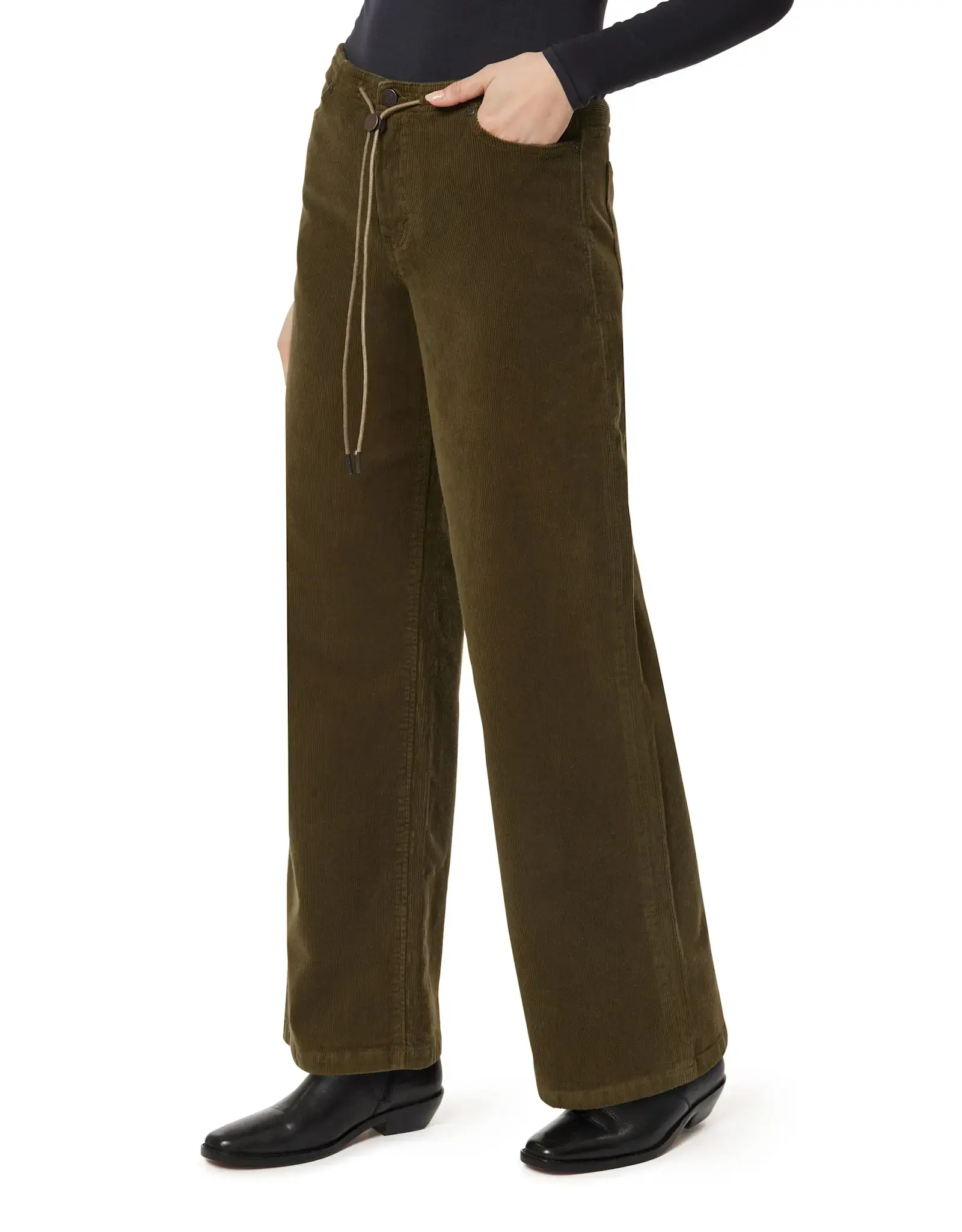 DRAWSTRING CORDUROY WIDE LEG PANTS