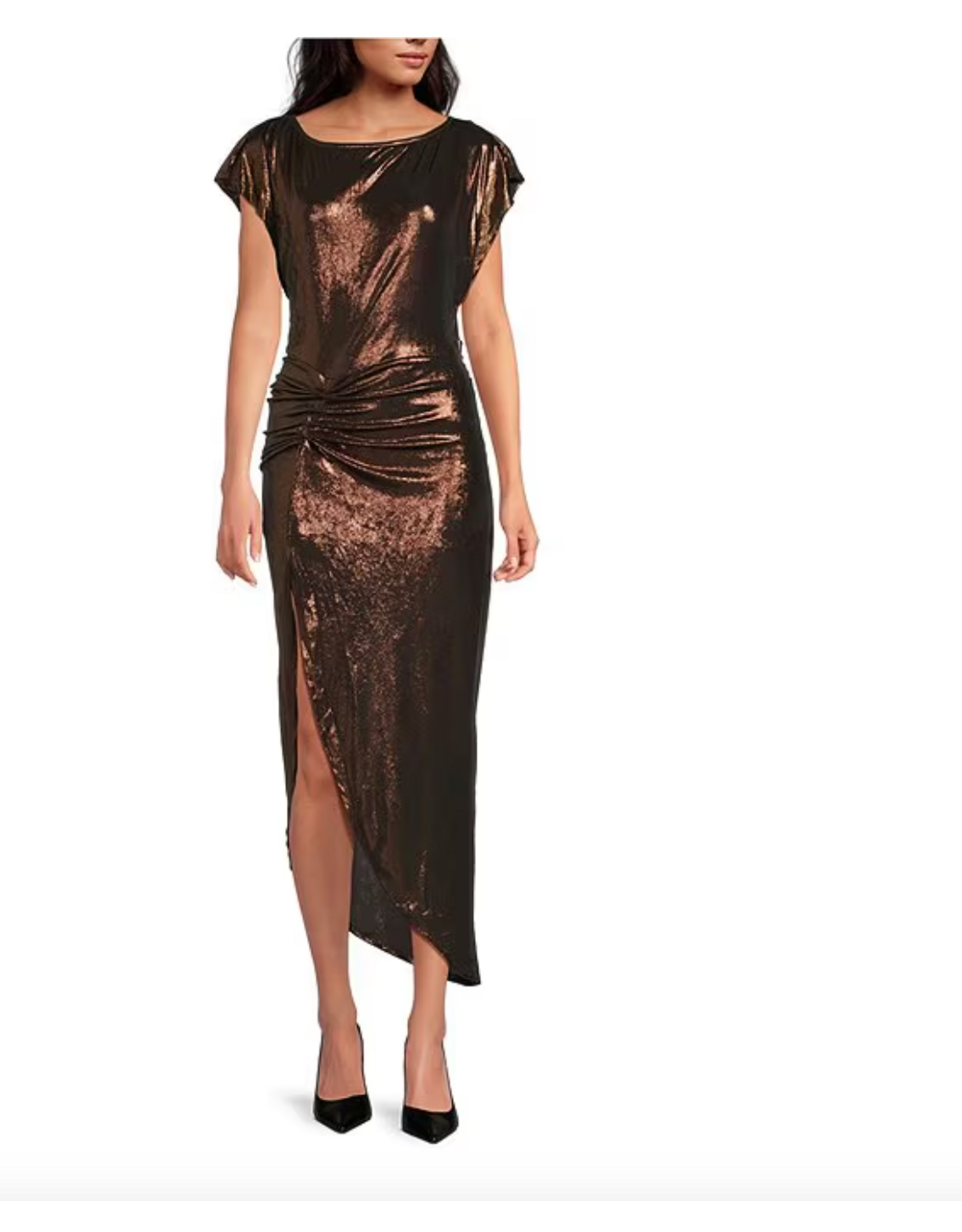 MIDI CAP SLEEVE METALLIC DRESS