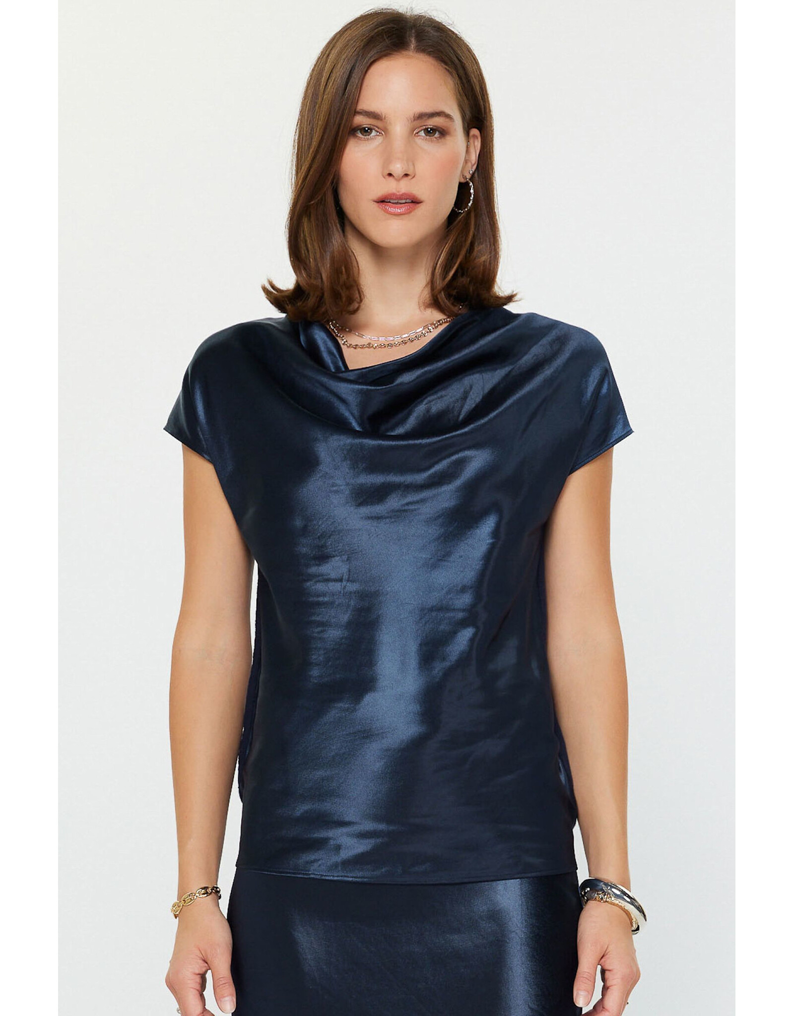 COWL NECK SILK SWEATER BACK BLOUSE