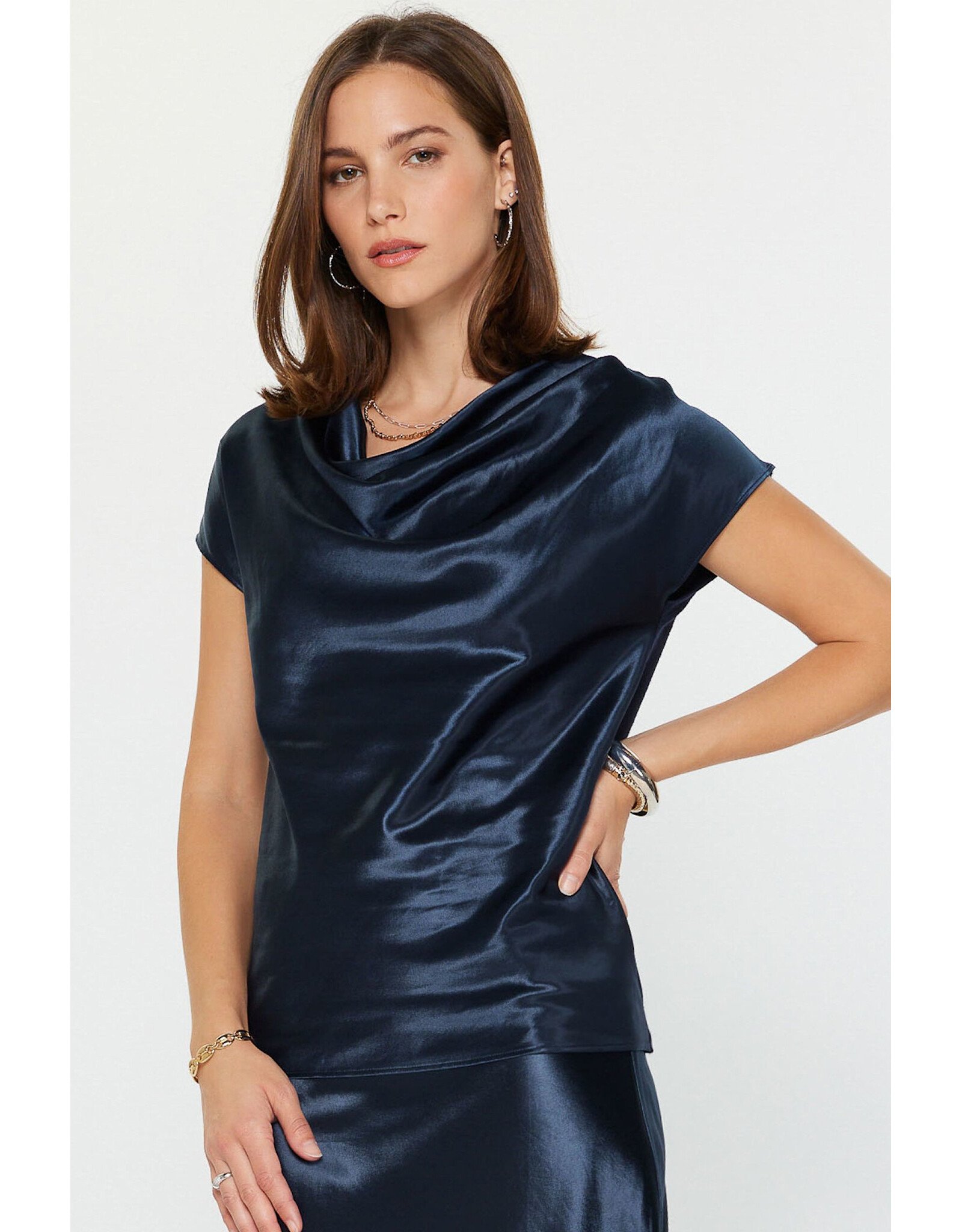 COWL NECK SILK SWEATER BACK BLOUSE