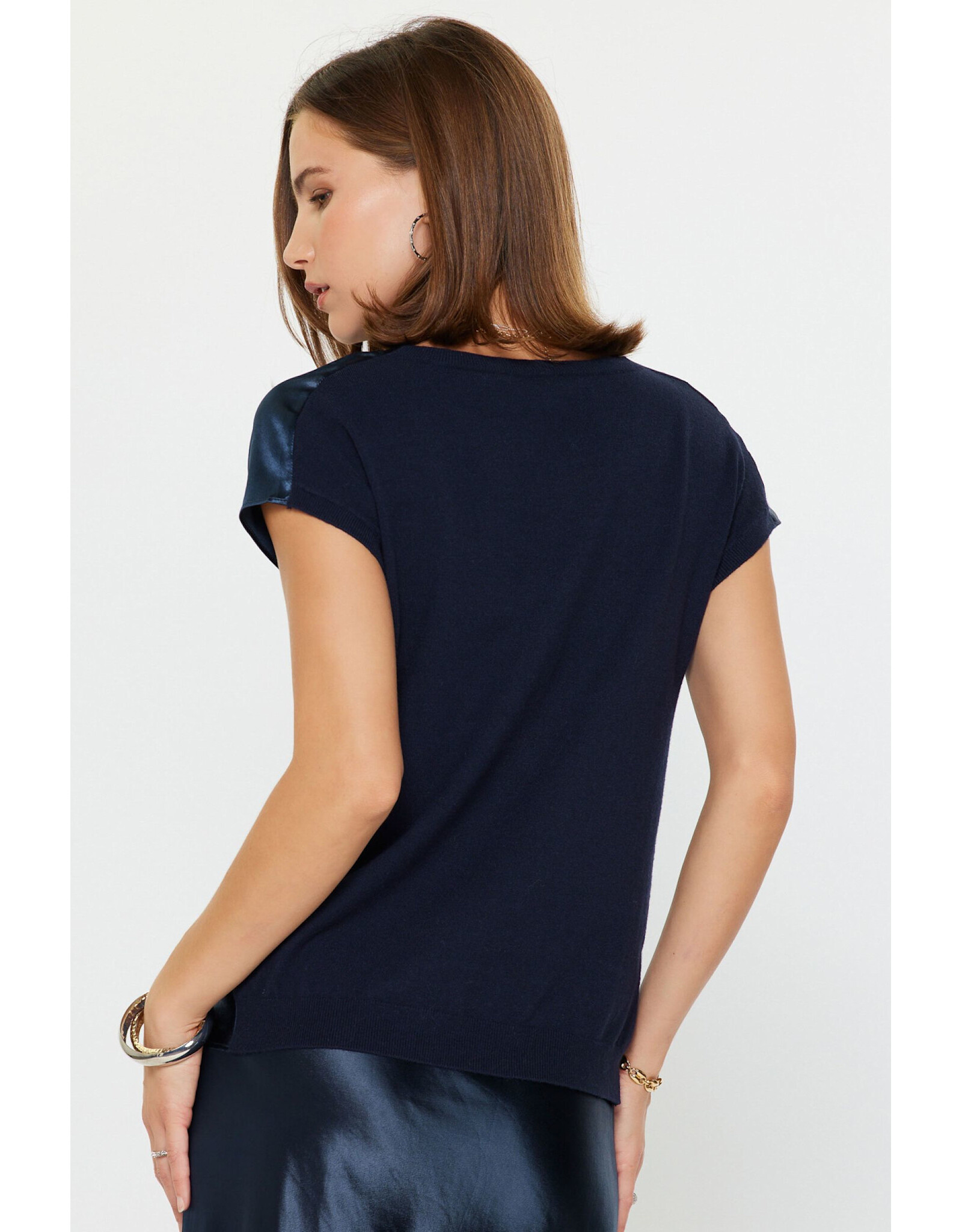 COWL NECK SILK SWEATER BACK BLOUSE