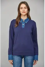 DENIM SHIRT COLLARD SWEATER TOP