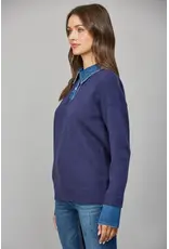 DENIM SHIRT COLLARD SWEATER TOP