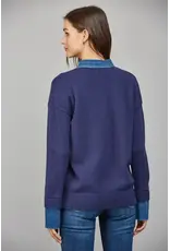 DENIM SHIRT COLLARD SWEATER TOP