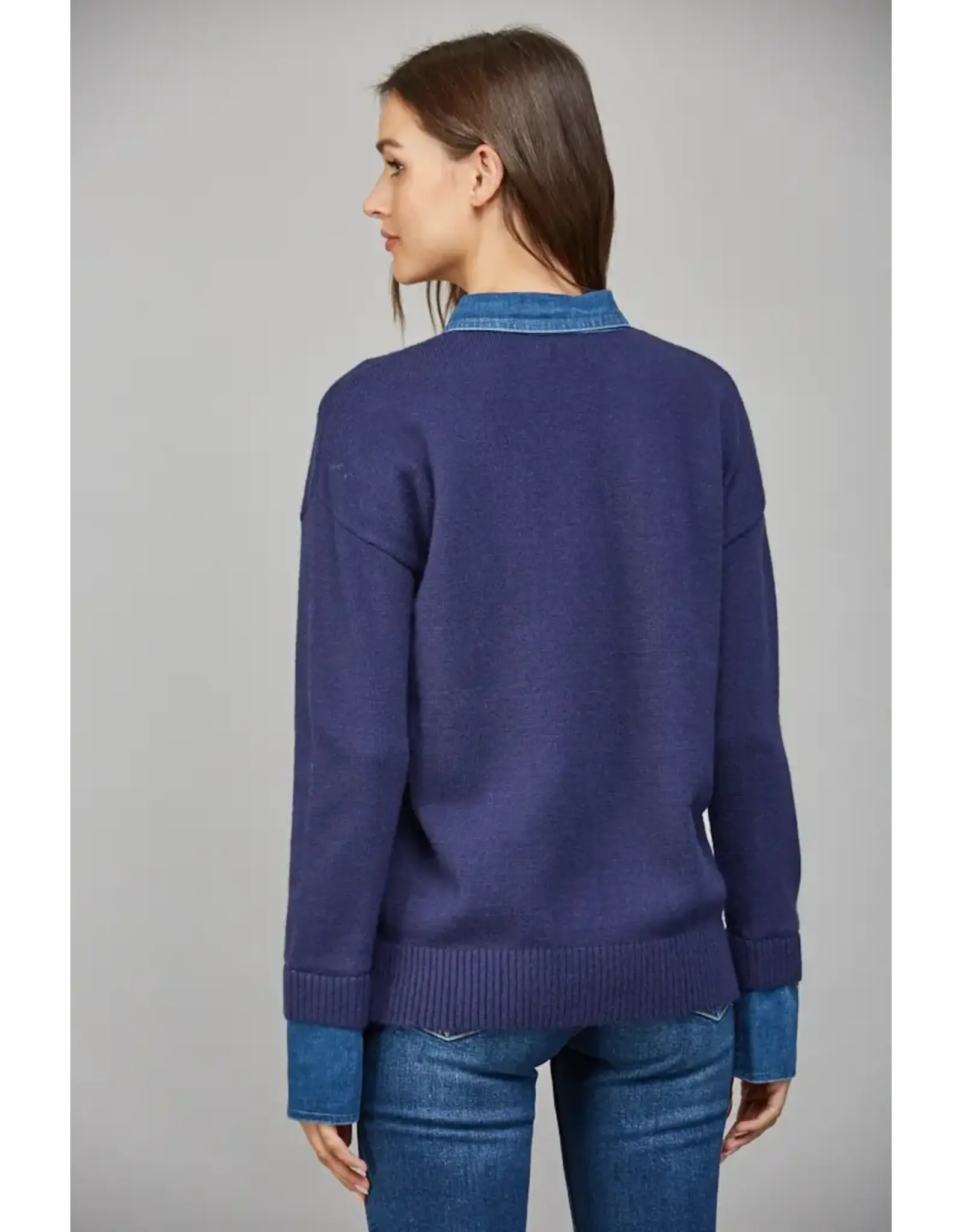 DENIM SHIRT COLLARD SWEATER TOP