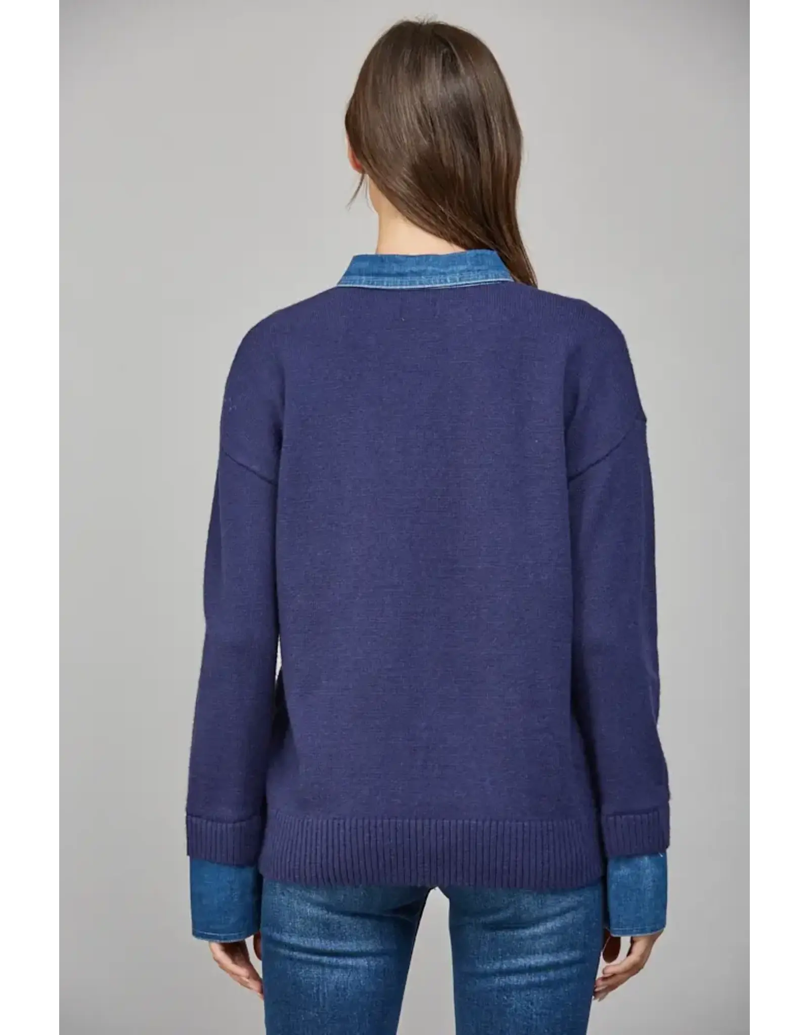 DENIM SHIRT COLLARD SWEATER TOP