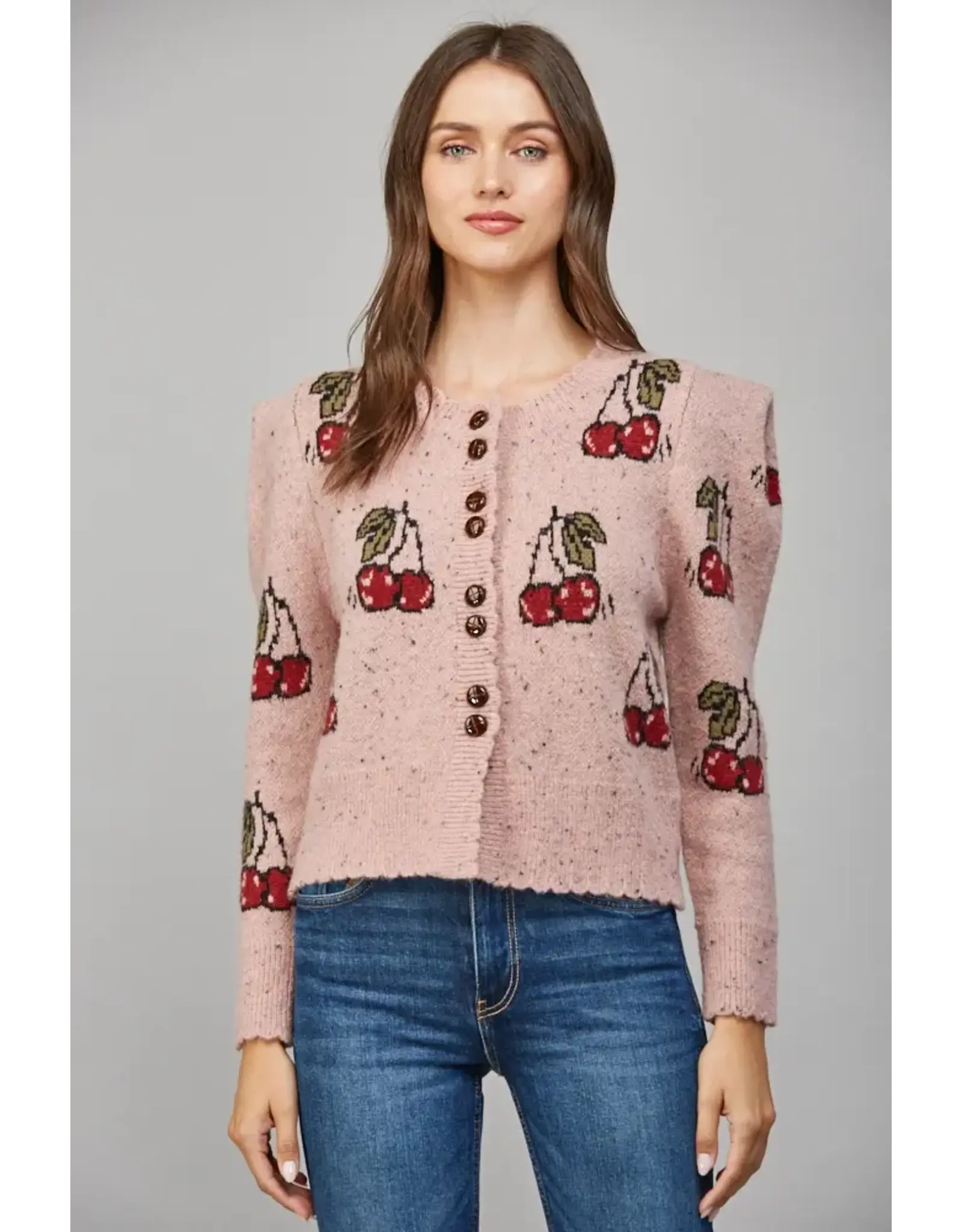 CHERRY MOTIF BUTTON CARDIGAN