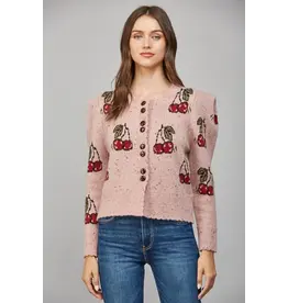 CHERRY MOTIF BUTTON CARDIGAN