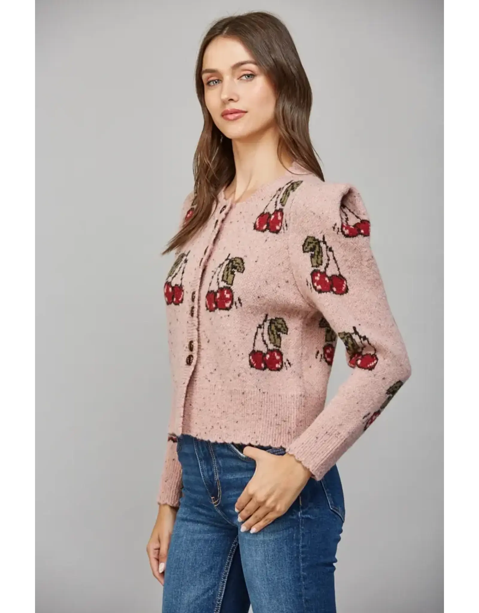CHERRY MOTIF BUTTON CARDIGAN